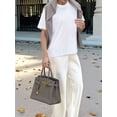 thumbnail image 4 of Womens Satin Elastic Waist Wide Leg Long Pants Beige S, 4 of 9