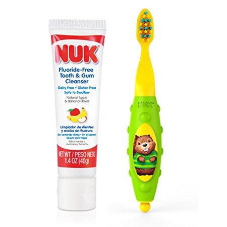 NUK Toddler Tooth and Gum Cleanser with 1.4 Ounce Toothpaste, Colors ...