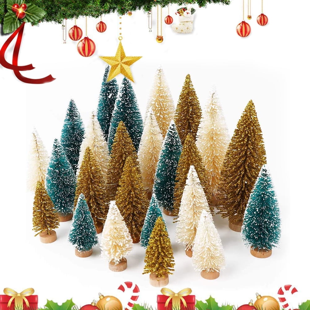 Asdomo 33pcs Artificial Mini Christmas Tree Bottle Brush Trees with with Wood Base Mini Sisal Snow Frost Christmas Trees with Christmas Wreaths for for Christmas Table Decorations Asdomo 33pcs Artificial Mini Christmas Tree Bottle Brush Trees with with Wood Base Mini Sisal Snow Frost Christmas Trees with Christmas Wreaths for for Christmas Table Decorations