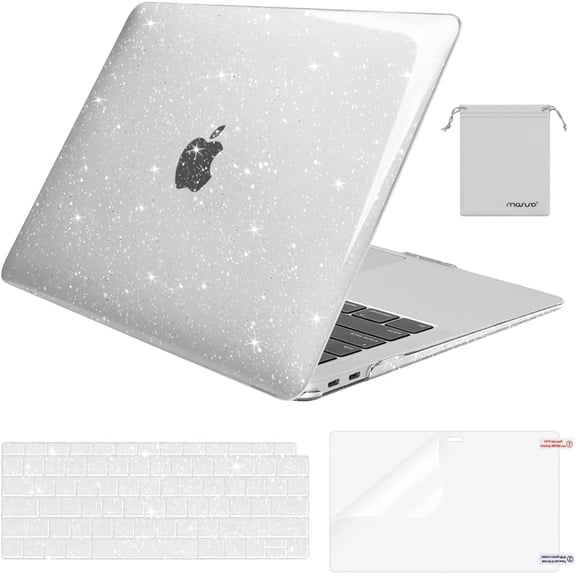 MOSISO Compatible with MacBook Air 13 inch Case 2022 2021 2020 2019 2018 A2337 M1 A2179 A1932, Glitter Plastic Hard Shell&Keyboard Cover&Screen Film&Storage Bag for MacBook Air 13 inch