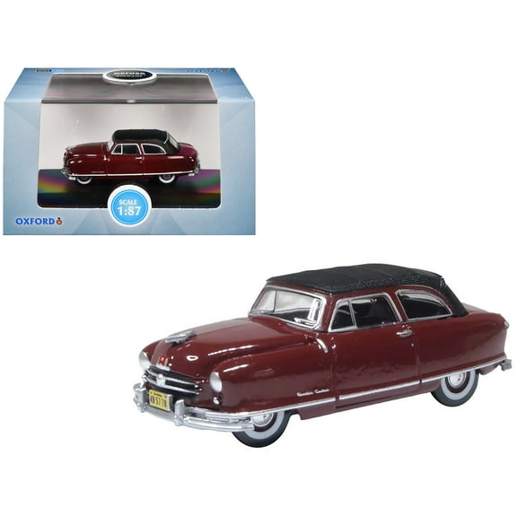 1950 Nash Rambler Custom Landau Convertible (Closed) Sunset Maroon w/Black 1/87 (HO) Scale Diecast Model Car by Oxford Diecast