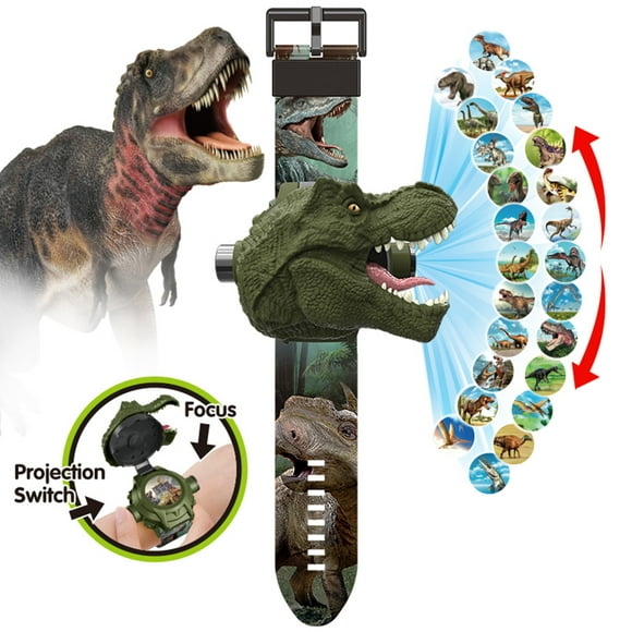 SIYTUAU Montre de Projection pour Enfants avec 24 Images de Dinosaures Jouet Lumineux Éducatif Cadeau de Maternelle Bracelet Ajustable Vert Armée Plastique Montre pour Enfants Vert Armée
