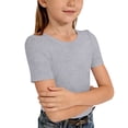 thumbnail image 2 of Girls Cute Tops Grey Short Sleeve Shirt Crewneck Ribbed Knit Girls Summer Tops Girls T-Shirts Size 11-12 Years, 2 of 4