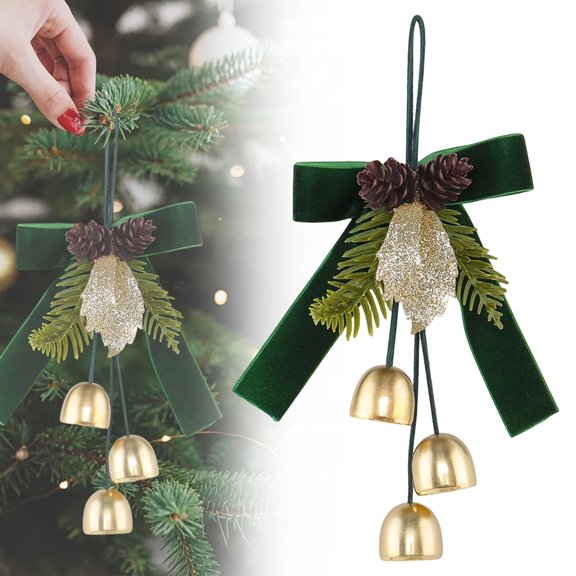 BinKFF Christmas Bell Hanging Ornaments Bow Pinecone Decorations with Velvet Ornaments Cute Winter Decorations Xmas Trees House Hanging Bell Leaf Design for Christmas Holiday Party Supply
