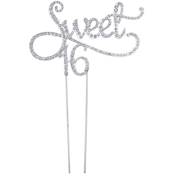 LAICAIW Sweet 16 Cake Topper 16th Birthday Anniversary Crystal Rhinestones Decorative Cake Topper for Sweet 16 Party Themes Decoration Supplies (Silver)