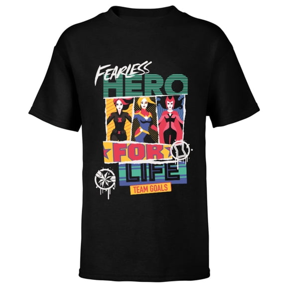Marvel Avengers Fearless Hero For Life - Short Sleeve T-Shirt for Kids - Customized-Black
