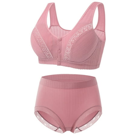 Sinzelimin 2Pcs Women Cotton Bra Sets Front Button Closure Push Up No Underwire Full Coverage Bralette And Panties
