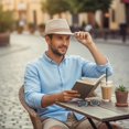 thumbnail image 7 of Byfri Straw Panama Jazz Hat Wide Brim Sun Fedora Hat for Beach Travel Beige + Khaki 56-58cm, 7 of 7