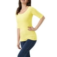 thumbnail image 4 of INSPIRE CHIC Camisetas de Cuello Barco para Mujeres, de Manga Corta, Ajustadas, Suaves, T-Shirt XL Amarillo Claro, 4 of 6