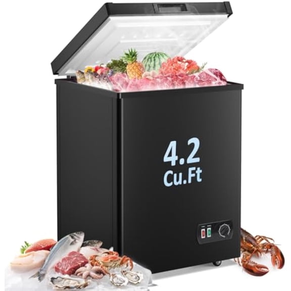 Ecotronic 4.2 Cu. Ft. Compact Chest Freezer, Deep Freezer with Adjustable Thermostat, Energy Saving, Low Noise, Small Freezer for Garage, Apartment, Kitchen, Black