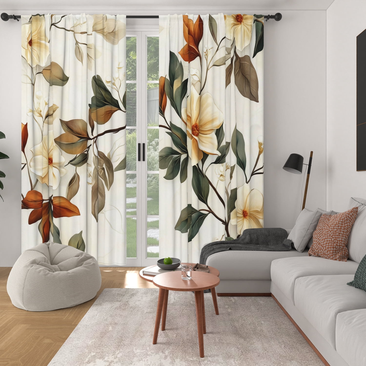 Lfeey Bedroom Blackout Curtains 63 Inches Long, Botanical Leaves Vintage Rod Pocket Window Drapes, Room Darkening, 2 Panels
