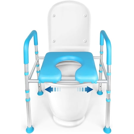 Raised Toilet Seat Riser with Handles, Premium Elevated Stable Commode Cozy Padded Up to 400 lbs, Adjustable Width/Height Safety Toilet Seat Riser for Seniors, Handicap, Pregnant