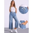 thumbnail image 2 of DARING DIVA Women's Trendy Elastic Waist Wide Legs Drawstring Jeans 2XL Light Blue, 2 of 6