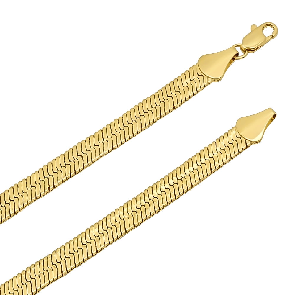 7.2mm 14k Yellow Gold Plated Flat Herringbone Chain Necklace, 24 inches
