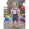 thumbnail image 4 of Cenuakty Toddler 6M 12M 18M 24M 2T 3T 4T Boys Shorts Set, Stars Striped Shirt with Denim Overall Shorts Summer 4th of July Outfit, 4 of 9