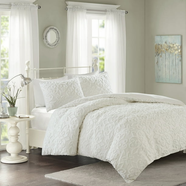 Tufted Cotton Chenille Duvet Cover Set, California King Bed Cover Set