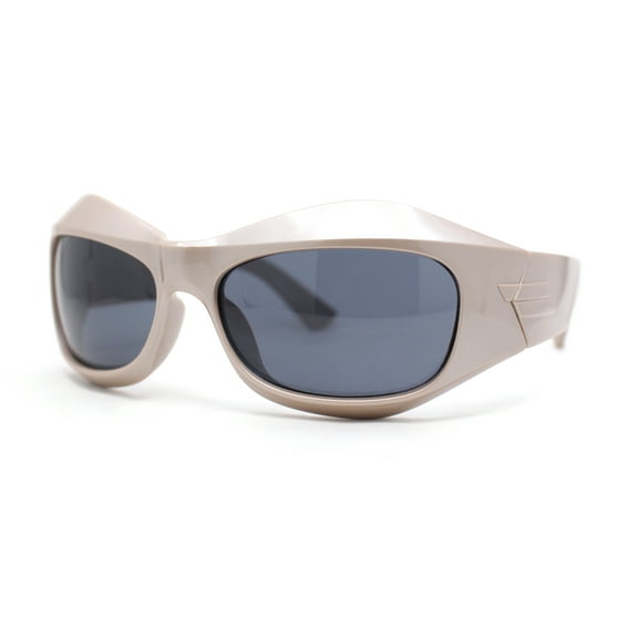 Trendy Exaggerated Curved Sport 90s Plastic Runway Sunglasses Beige - Black