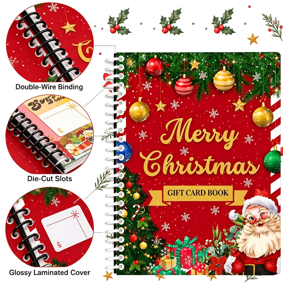 christmas gift card book for adults,Christmas Notebook Card Book, Merry Christmas Holiday Organizer Journal with Santa Tree Cover, Bound Keepsake for Cards and Lists