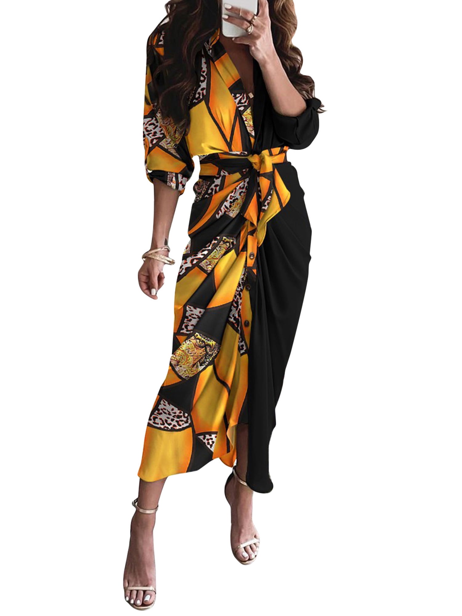 Womens Ruched Front Shirt Dress Short 