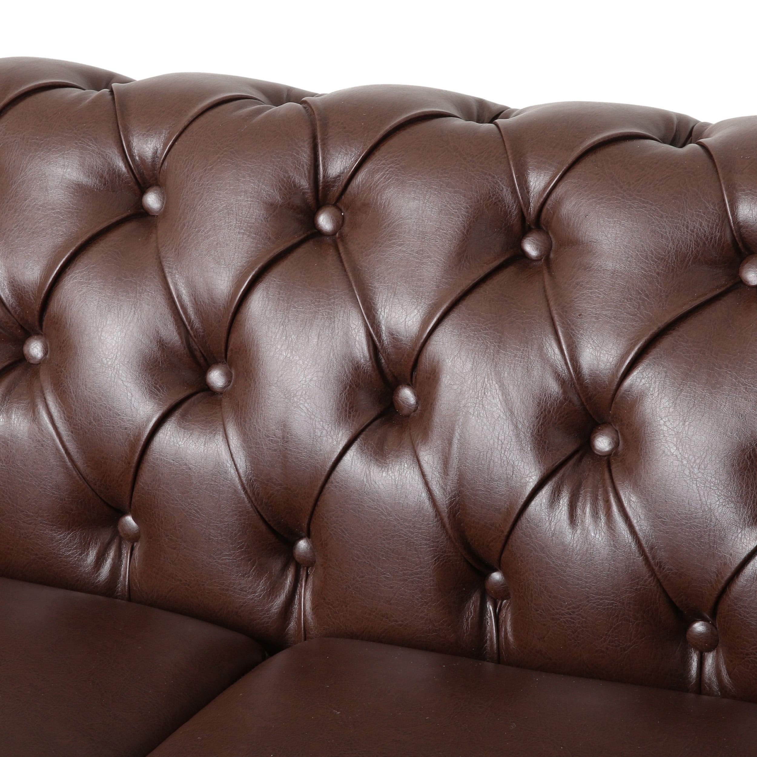 Noble House Glencoe Upholstered Tufted 3 Seater Sofa, Dark Brown