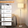 thumbnail image 4 of Brushed Nickel Floor Lamp for Living Room, Adjustable Height Standing Lamp with Metal Base, 3-Way Dimmable Tall Pole Light with White Linen Shade for Bedroom, Pull Chain Switch, 6W LED Bulb Included, 4 of 7