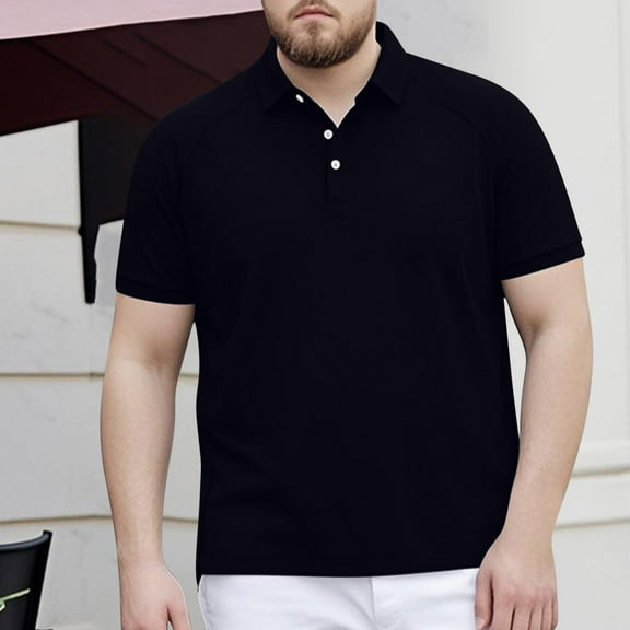 Plus Size Golf Shirts for Men M-5X Big & Tall Cotton Short Sleeve T-Shirts Button Collared Pullover Slim Solid Color Workout Tees Tops