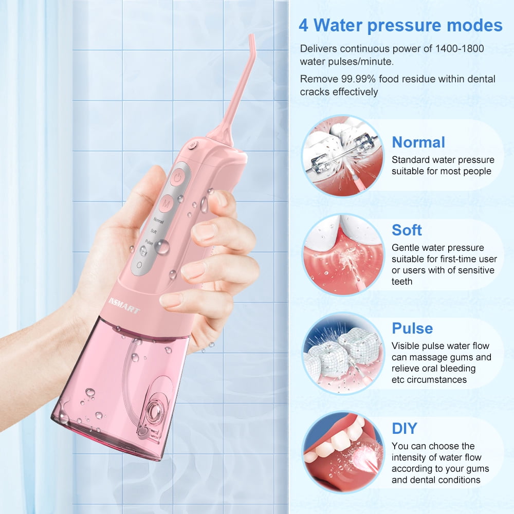 INSMART 300ML Cordless Water Flosser Dental Teeth Cleaner,DIY Mode USB Rechargeable Dental Oral Irrigator for Home and Travel, IPX7 Waterproof 4 Modes Irrigate for Oral Care