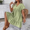 thumbnail image 3 of yillto Womens Dress Ruffle Short Sleeve Tiered Flowy Pleated Loose Mini Dress Casual Short Tshirt Dresses, 3 of 7