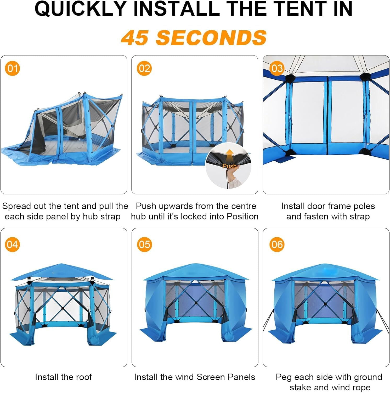 COBIZI Pop up Gazebo Screen Tent Screen House for Camping,12x12 Gazebo with Removable Roof, Outdoor Screened Gazebo with Sidewalls, Tent with Carry Bag and Ground Stakes,Blue(Upgraded)