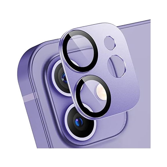 [ 2 Pack Camera Lens Protector for iPhone 12, Aluminum Metal Lens Film, 9H Hardness Tempered Glass Camera Screen Cover,Bubble Free,Strong Stickiness Case Friendly - Purple