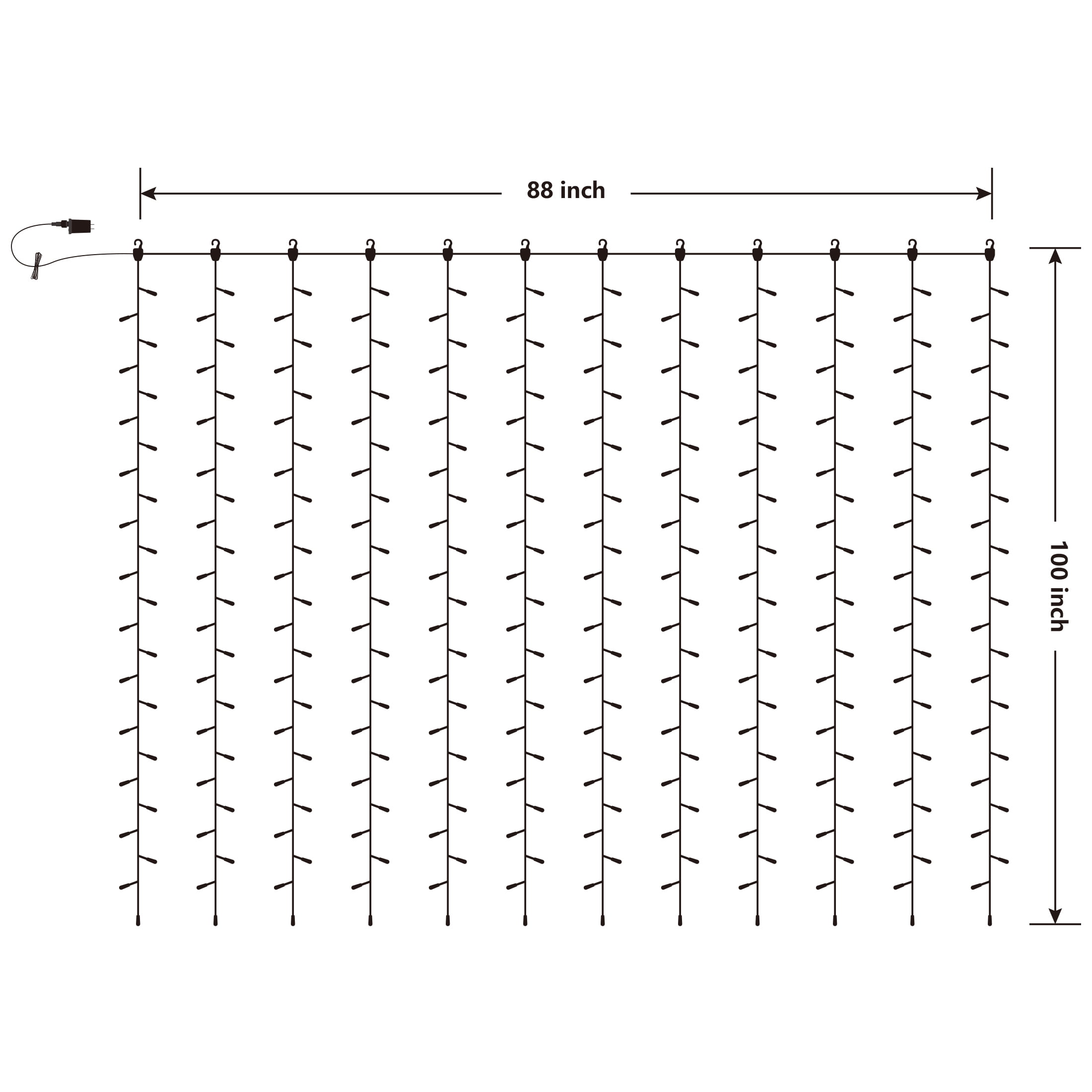 Warm White 8-Function LED Curtain Lights, 88" x 100", by Way To Celebrate