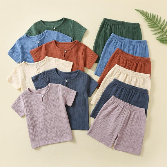 Antinious Casual Short Sleeve Suits for Kids,Toddler Winter Short Sleeve Outfits Sets,Spring And Summer Toddler Kids Baby Girls Boys Solid Short Sleeved Fashion Rompers,Navy,110