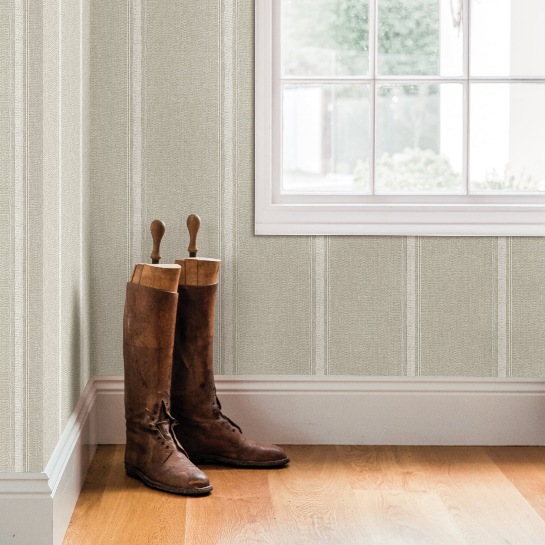 Chesapeake Linette Light Grey Fabric Stripe Prepasted High Performance Wallpaper, 20.5-in by 33-ft, 56.4 sq. ft.