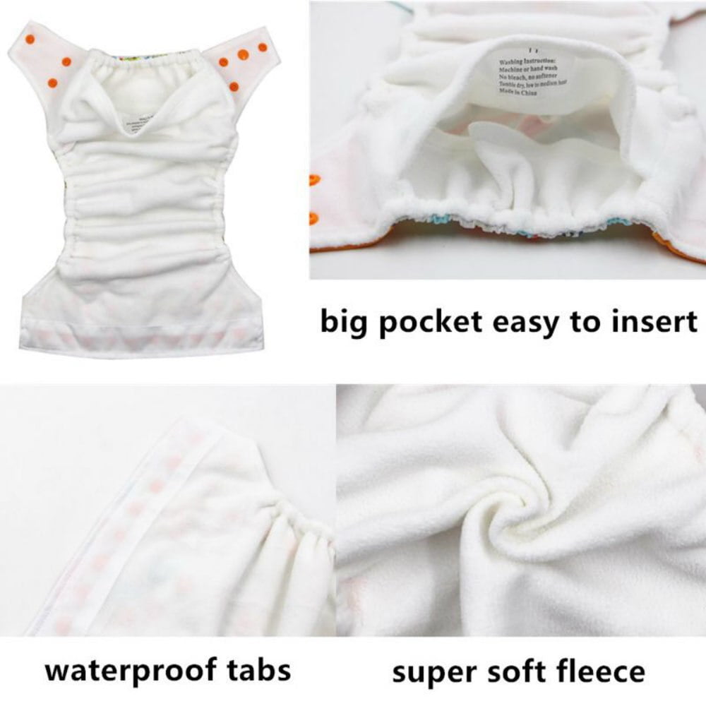 Kawaii Baby Cloth Diaper Bundle  6 Pocket Style with 6  Bamboo Inserts 8-36 lbs | Plus 2 Bibs | Daily & Feeding Use