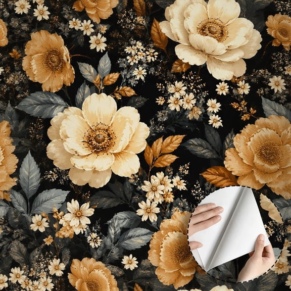 Vintage Floral Wallpaper Dark Beige Peony Flower Peel and Stick Wallpaper Waterproof Self Adhesive Wall Decoration for Bedroom Living Room Kitchen Cabinet Drawer 17.7 * 78.5 in