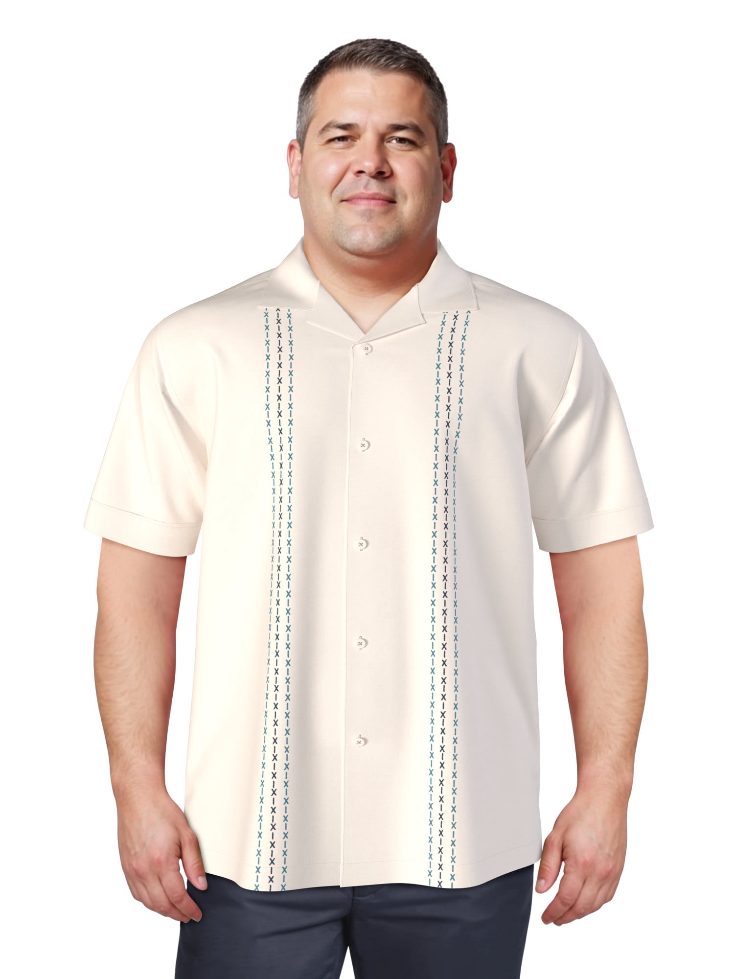 Havanera Men's and Big Men's Embroidered Panels Short Sleeve Linen Cotton Button-Down Shirt, Sizes S-5XL