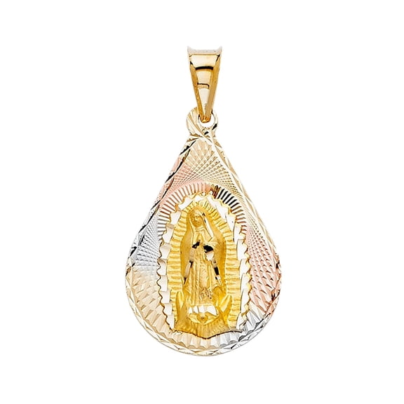 14K Gold Tri Color Diamond Cut Our Lady of Guadalupe Stamp Religious Charm Pendant for Chain Necklace | Gold Jewellery Gift for her