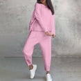 thumbnail image 4 of FRSASU Women's Two Piece Sets Solid Color Casual Loose Crewneck Long Sleeve Tops Wide Leg Pants Pink, 4 of 7