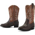 thumbnail image 3 of Kushyshoo Cowboy Boots for Girls and Boys Western Mid-Calf Brown Cowgirl Boots Riding Shoes Size 1, 3 of 6