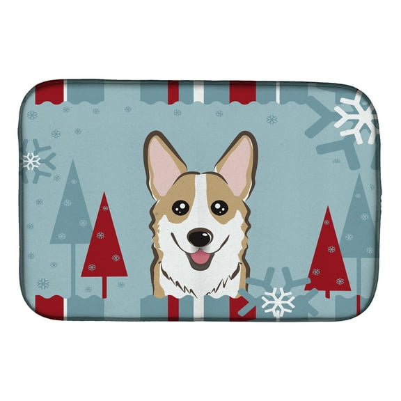 Winter Holiday Sable Corgi Dish Drying Mat