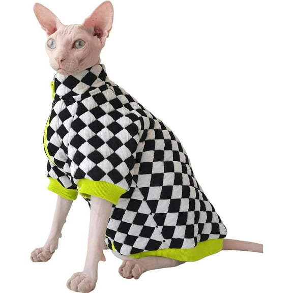 HQREA Turtleneck Sphynx Cat Winter Coat with Zipper & Thickened Cotton Lined, Warm Jacket for Cat