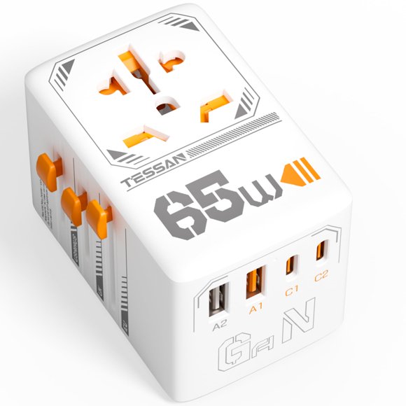 Adaptador de viaje universal TESSAN 65W GaN con 4 puertos USB
