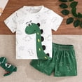 thumbnail image 2 of TOWED22 Toddler Kids Baby Boy Summer Clothes 2 Pieces Dinosaur Print Crewneck T-Shirt Elastic Waist Shorts Outfits(Green,18-24 M), 2 of 9