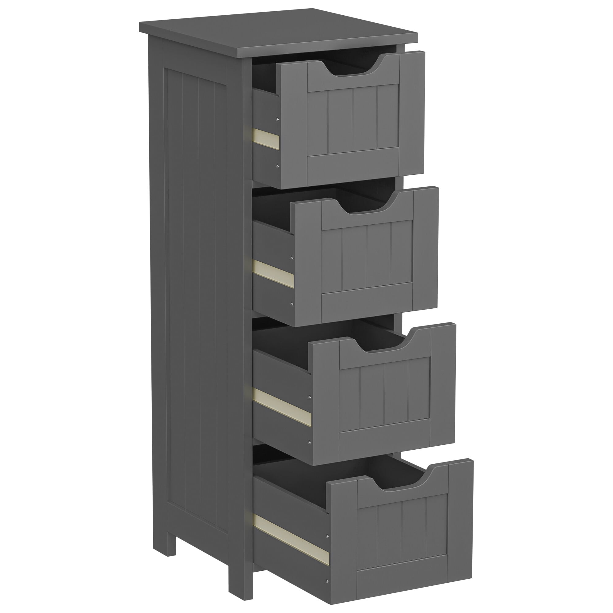 ZENY Bathroom Floor Cabinet Attractive Wooden Side Storage Organizer with 4 Drawers, Gray