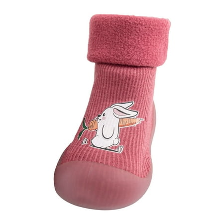 

Yinguo Baby Toddler Girls Shoes Slipper Kids Knit Soft Stocking Sole Solid Rubber Socks Warm Boys Baby Shoes Red 18-19
