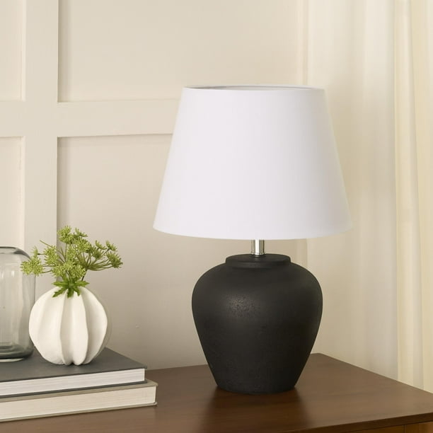Lámpara de Mesa Nourison Home 20 con Base de Cerámica Negra para Dormitorio