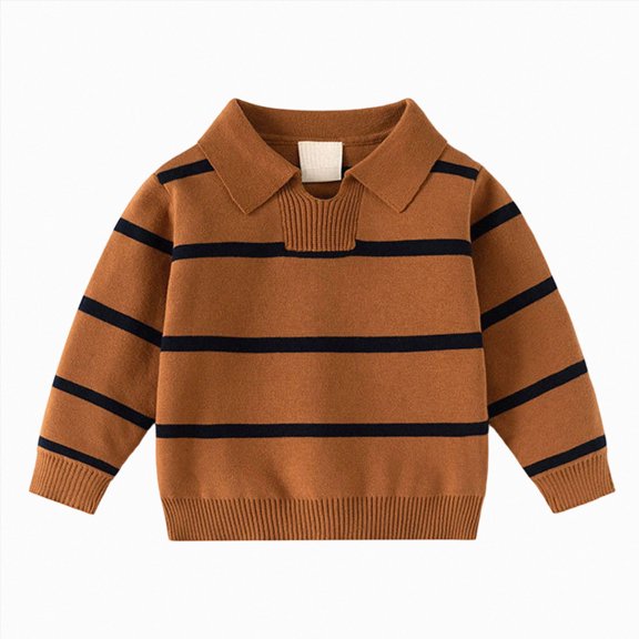 KPOPLK Boys Shirts Toddler Boys Long Sleeve Collar Sripe Print Fall T-Shirts Casual Tops Tees 1T 2T 3T 4T 5T 6T(2-3 Years,Brown)
