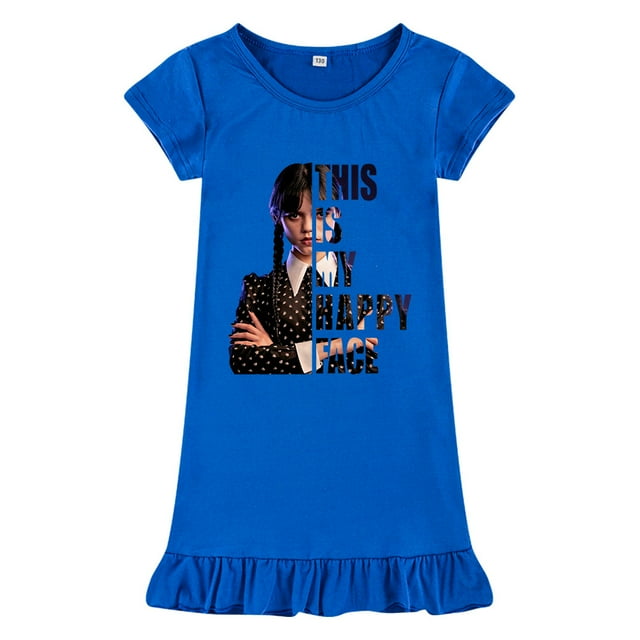 Wednesday Addams Robe Fille Wednesday Addams Pyjama Manches Courtes en Soie Glacée Chemise de Nuit-fanceye