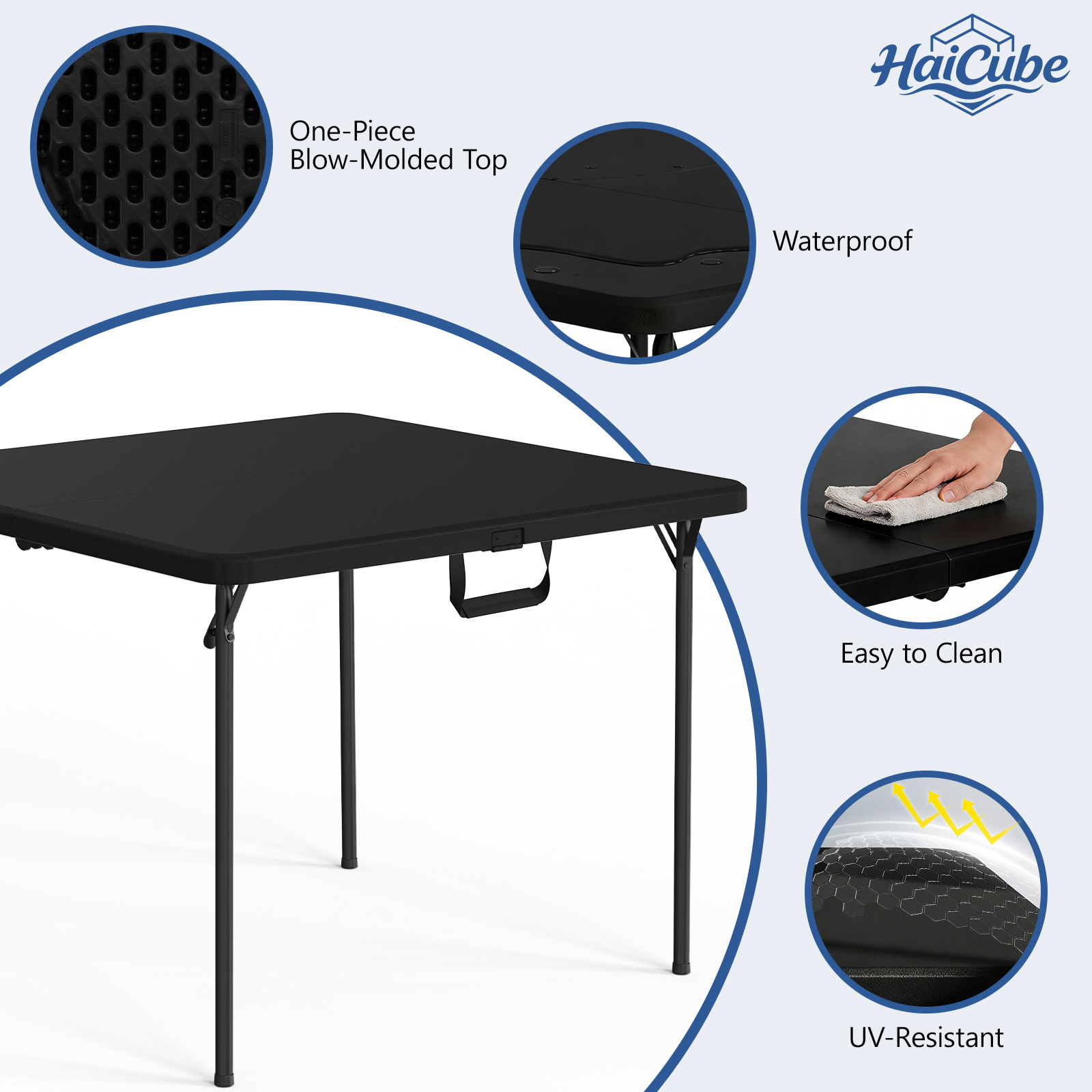 HaiCube 36 in. Square Folding Table, Black photo 4