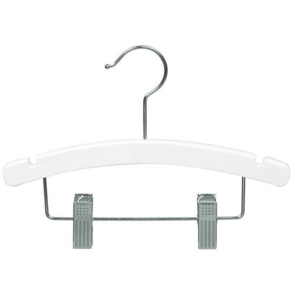 White Wooden Baby Hanger w/Clips 10"